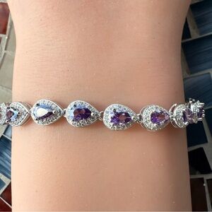 925 Silver Teardrop Pear Shaped Women’s Bracelet Purple Silver Fashion Jewelry